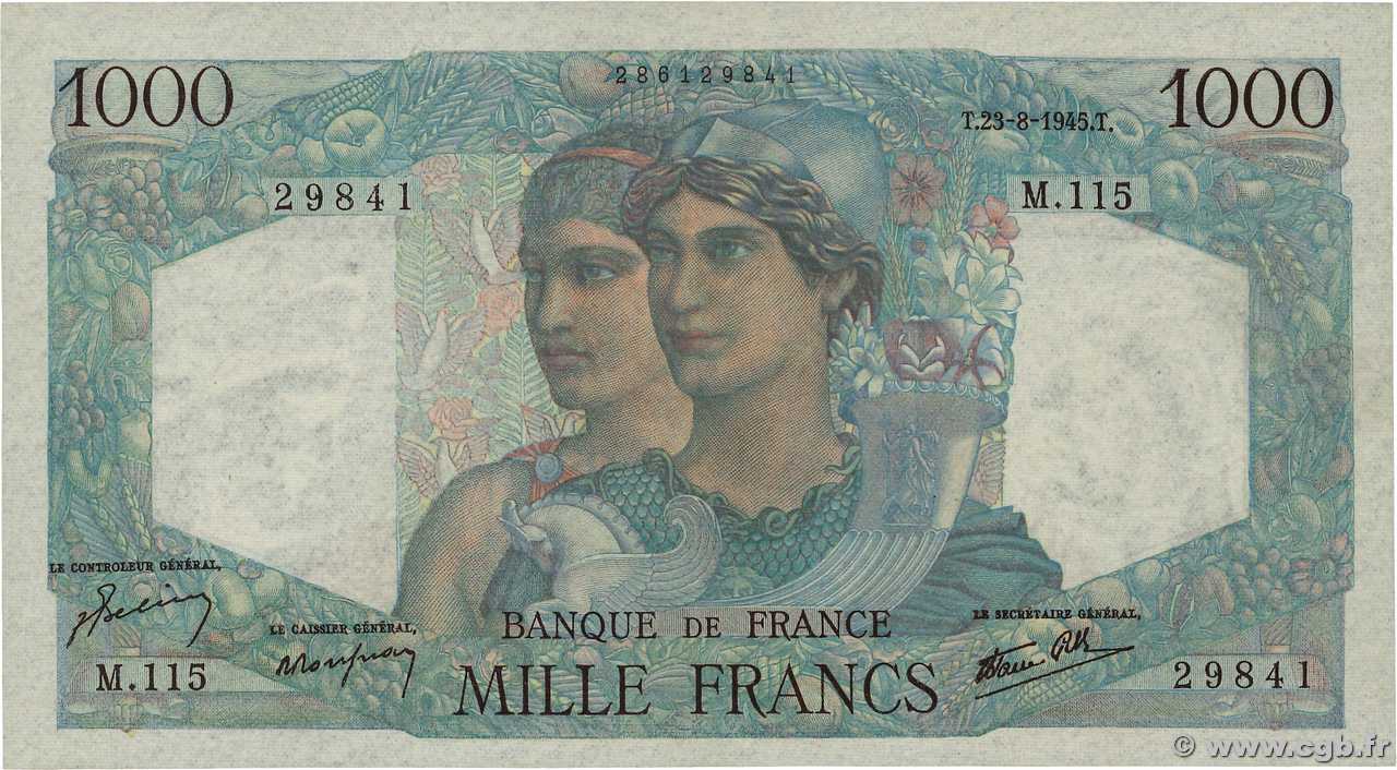 1000 Francs MINERVE ET HERCULE FRANCE  1945 F.41.07 XF
