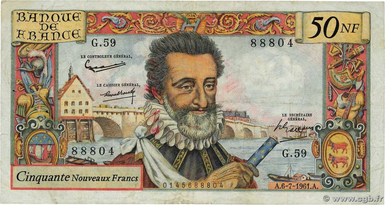 50 Nouveaux Francs HENRI IV FRANCE  1961 F.58.06 TB