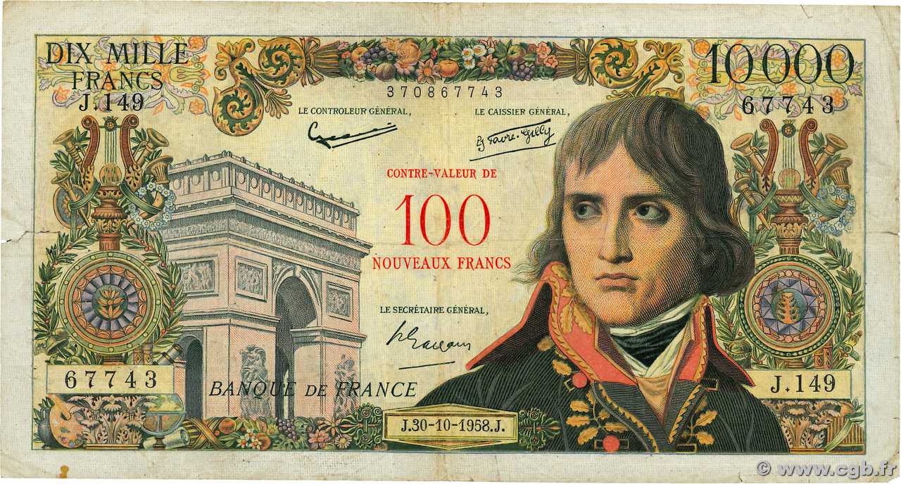 100 NF sur 10000 Francs BONAPARTE FRANCE  1958 F.55.01 B