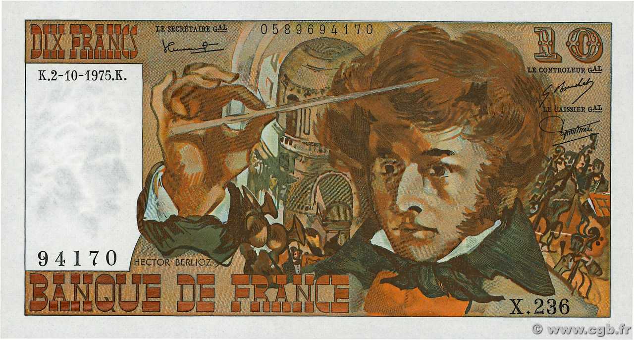 10 Francs BERLIOZ FRANKREICH  1975 F.63.13 fST+