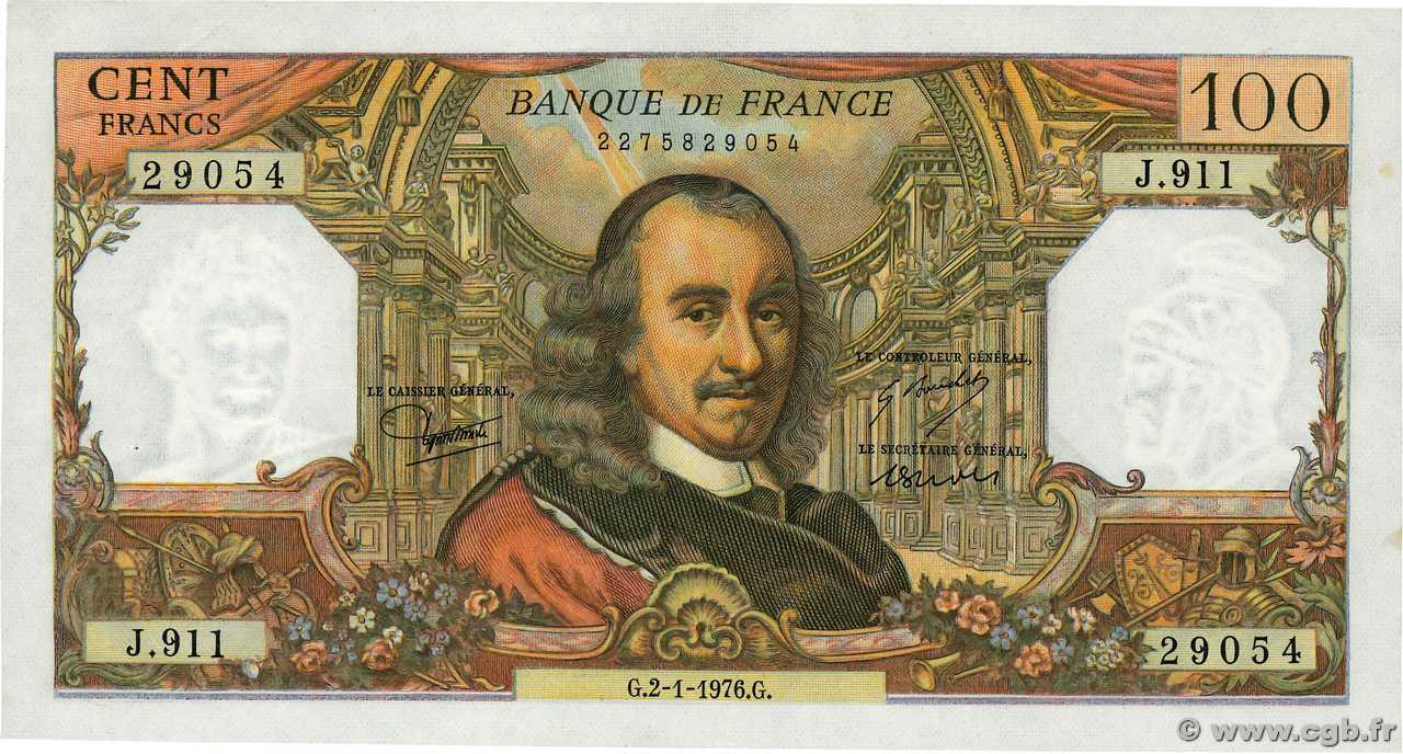 100 Francs CORNEILLE FRANKREICH  1976 F.65.51 VZ+