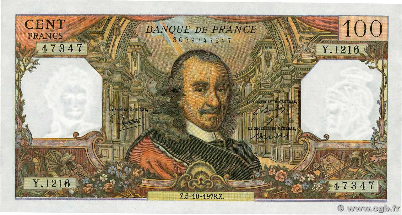 100 Francs CORNEILLE Numéro spécial FRANCE  1978 F.65.63 UNC-