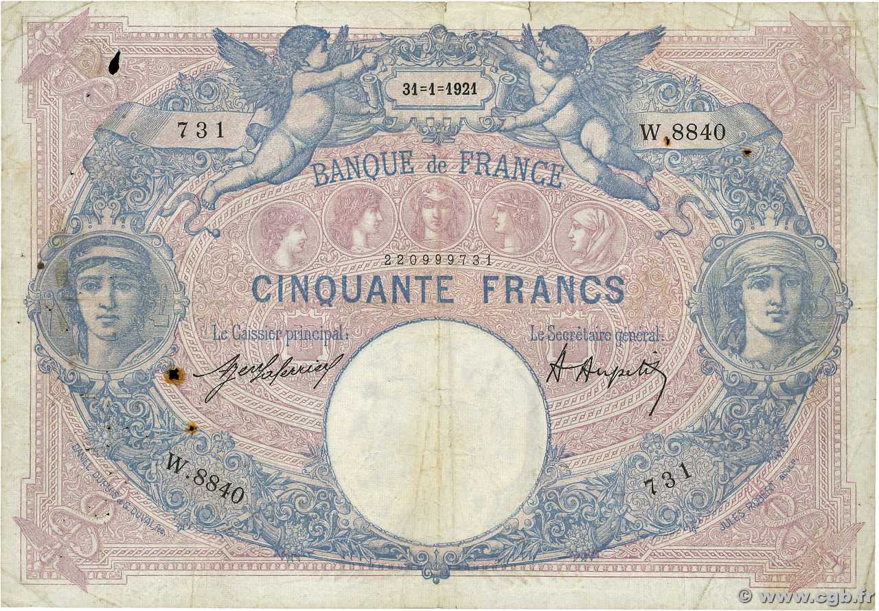 50 Francs BLEU ET ROSE FRANCE  1921 F.14.34 pr.B