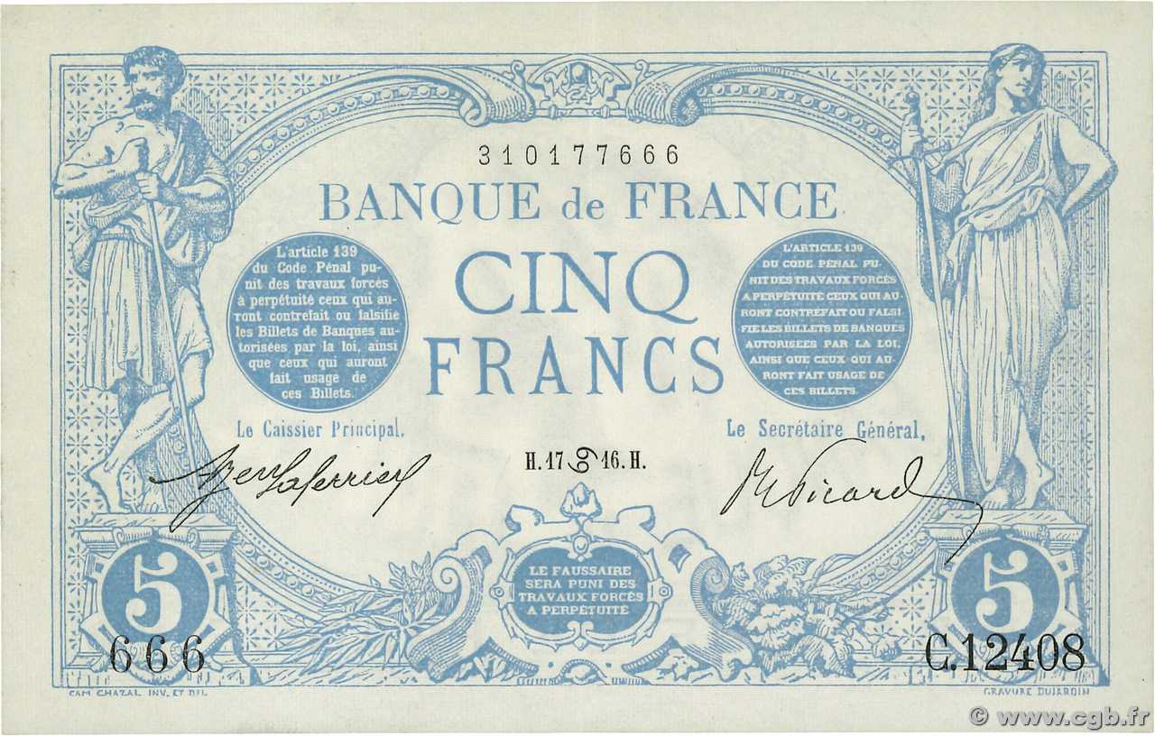 5 Francs BLEU Numéro spécial FRANKREICH  1916 F.02.40 fST