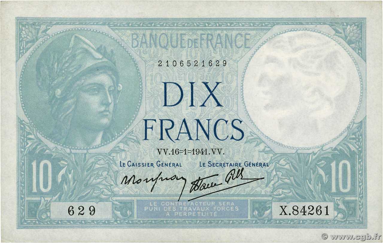 10 Francs MINERVE modifié FRANKREICH  1941 F.07.28 VZ+