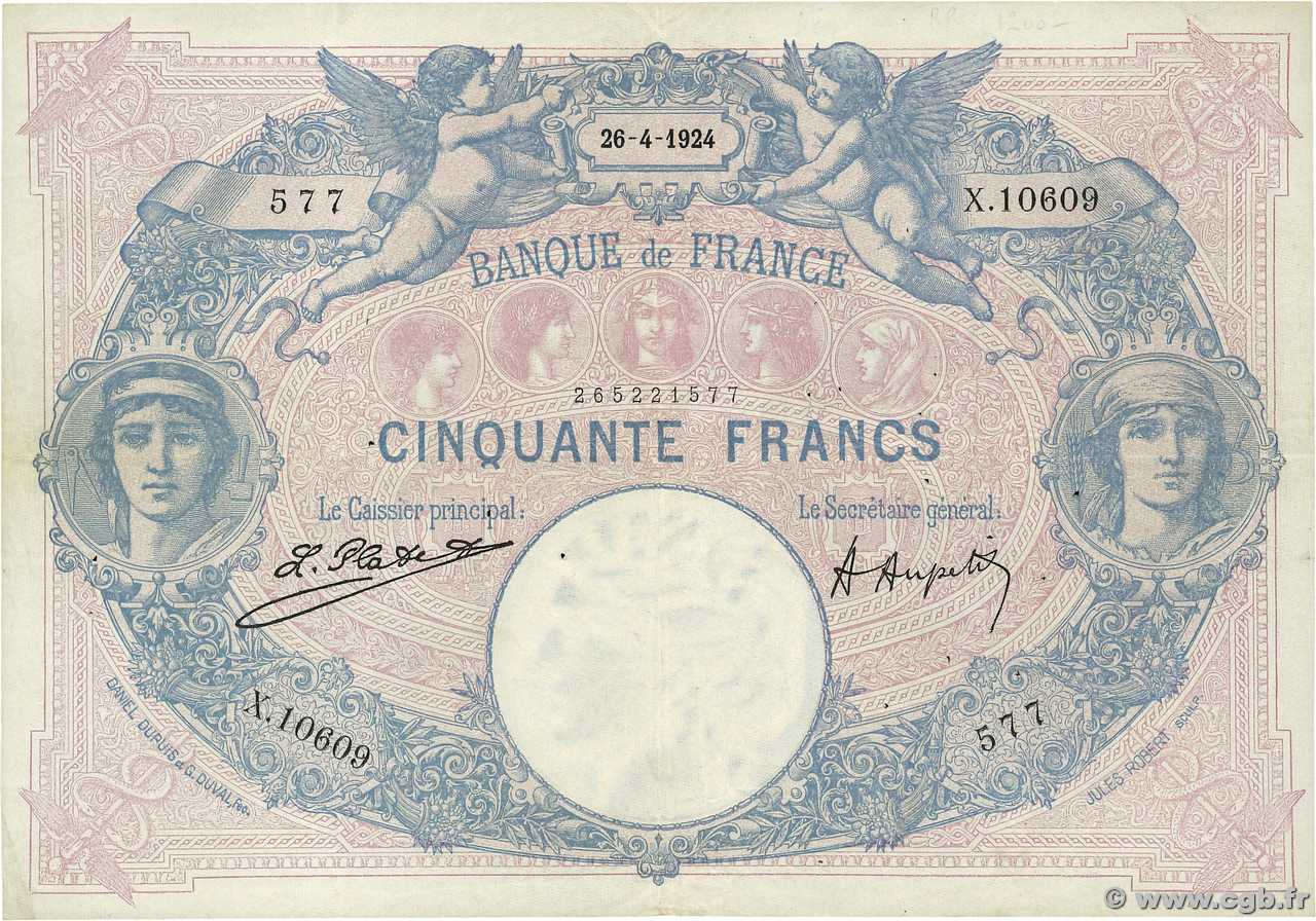 50 Francs BLEU ET ROSE FRANCIA  1924 F.14.37 BC+