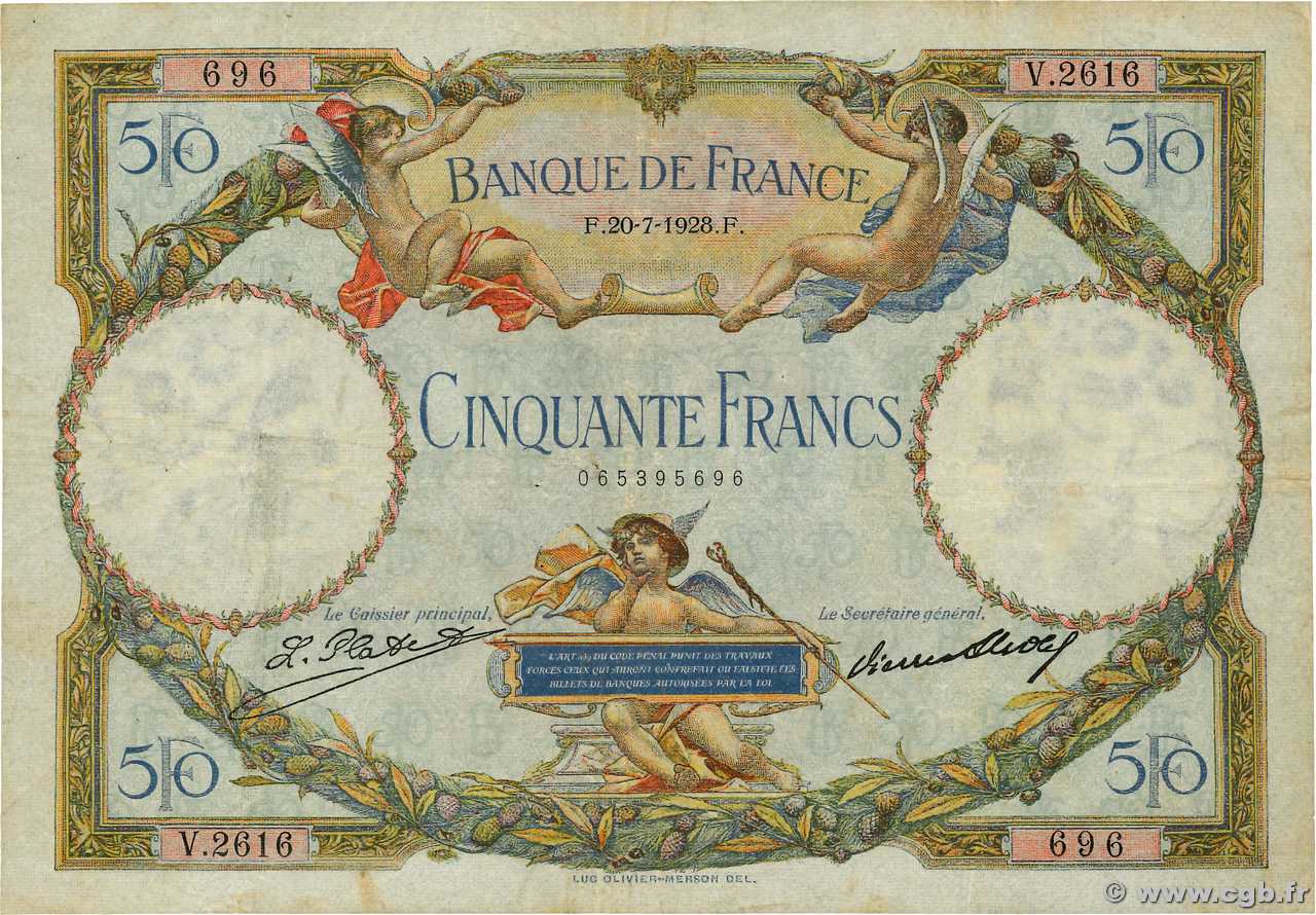 50 Francs LUC OLIVIER MERSON FRANCIA  1928 F.15.02 BC