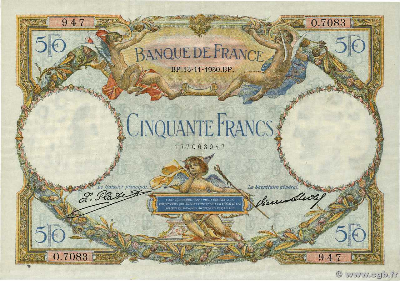 50 Francs LUC OLIVIER MERSON type modifié FRANCE  1930 F.16.01 VF