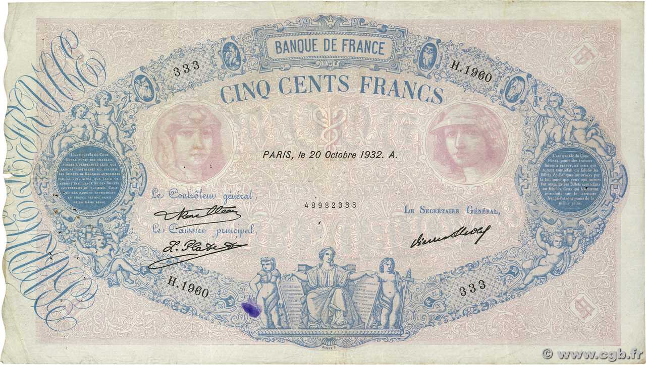 500 Francs BLEU ET ROSE Numéro spécial FRANCIA  1932 F.30.35 MB