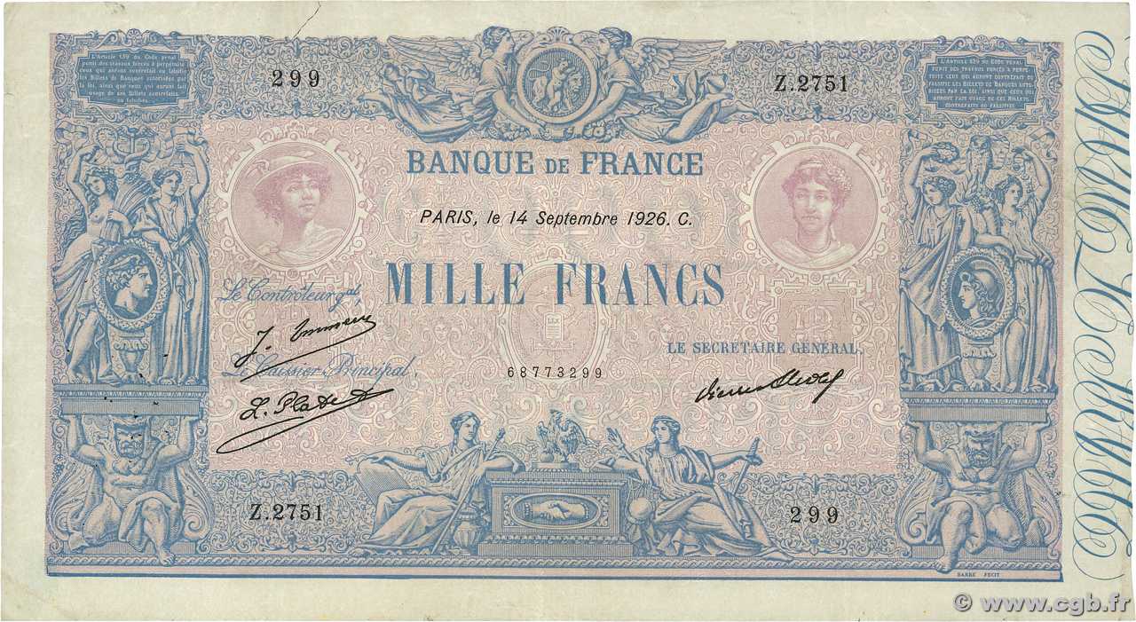1000 Francs BLEU ET ROSE FRANCE  1926 F.36.43 F+