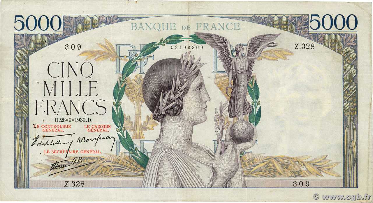 5000 Francs VICTOIRE Impression à plat FRANCE  1939 F.46.12 TB