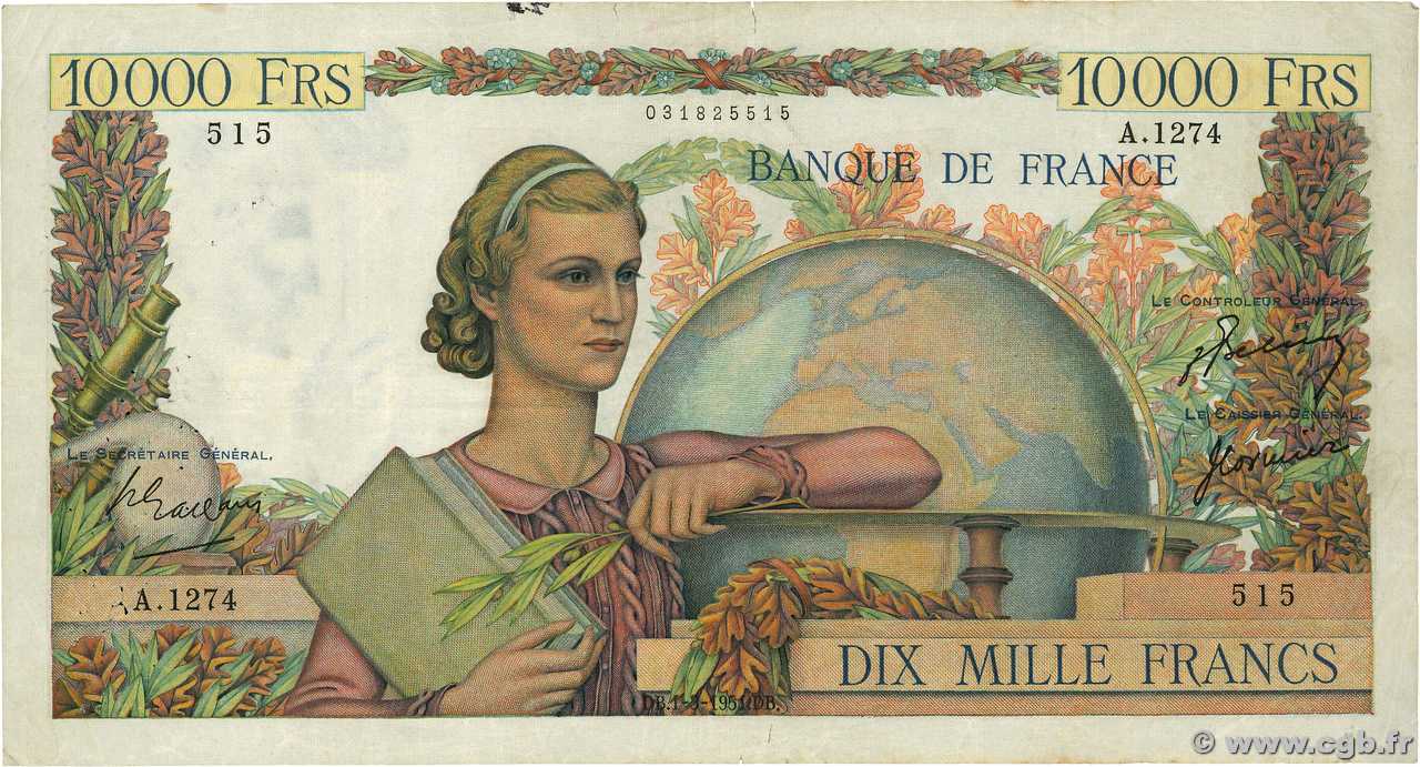 10000 Francs GÉNIE FRANÇAIS FRANKREICH  1951 F.50.48 S