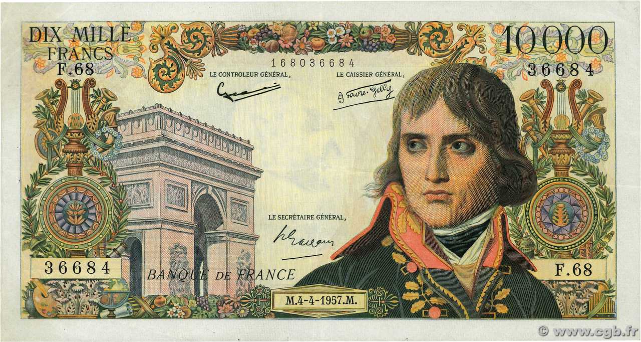 10000 Francs BONAPARTE FRANCIA  1957 F.51.07 MBC