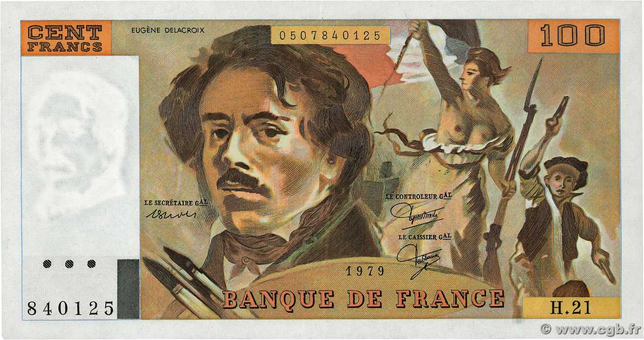 100 Francs DELACROIX modifié FRANCE  1979 F.69.03 SUP