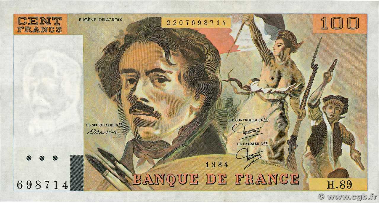 100 Francs DELACROIX UNIFACE FRANKREICH  1995 F.69U.08 fVZ