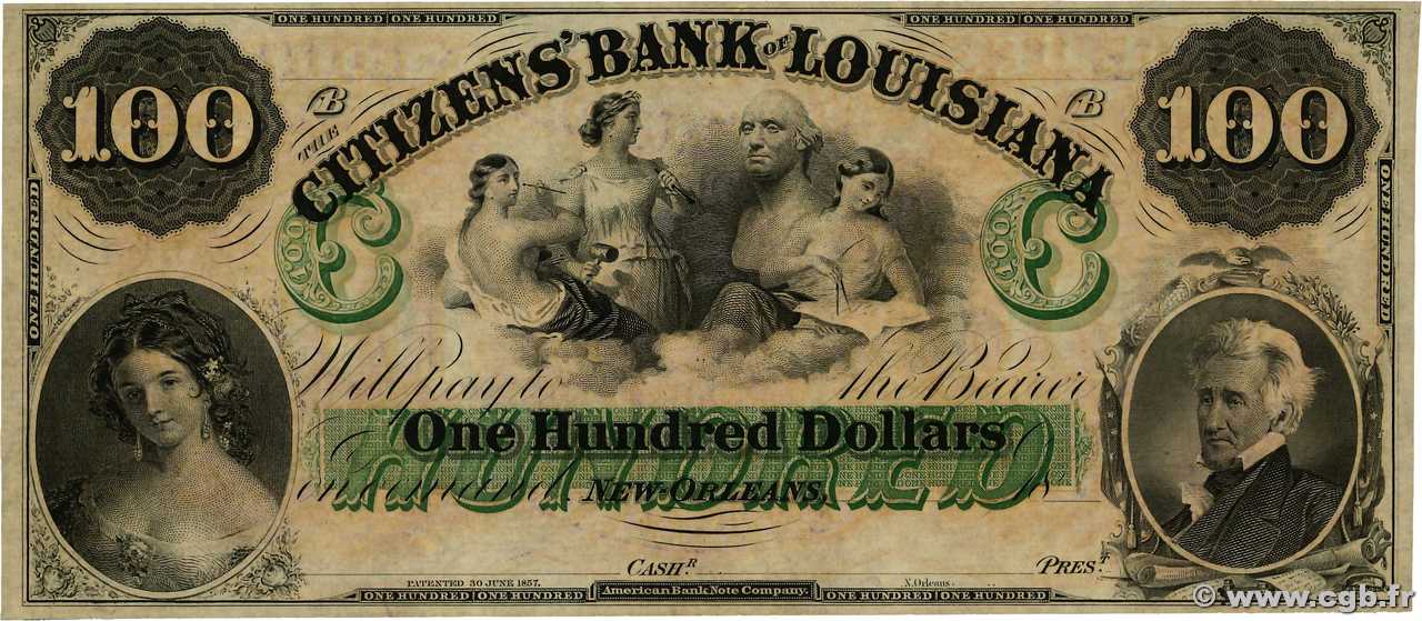100 Dollars Non émis ESTADOS UNIDOS DE AMÉRICA New Orleans 1850  FDC