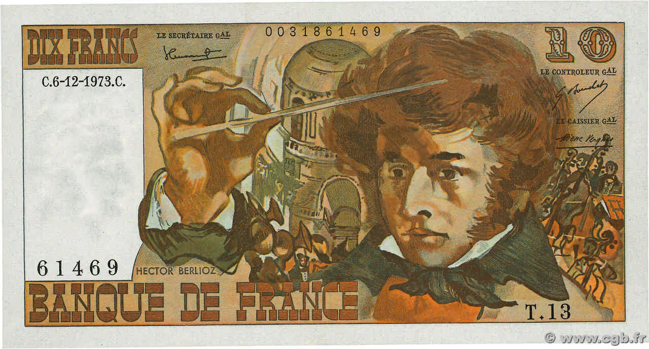 10 Francs BERLIOZ FRANCIA  1973 F.63.02 EBC