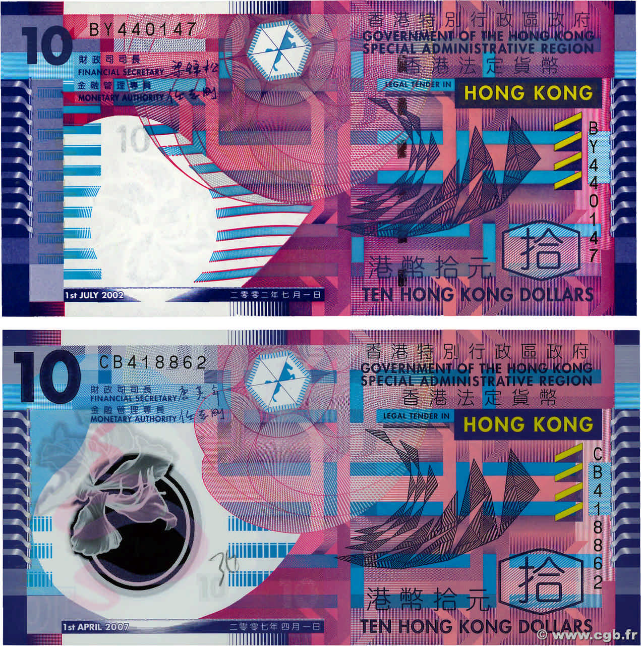10 Dollars Lot HONG KONG  2002 P.400a et P.401a NEUF