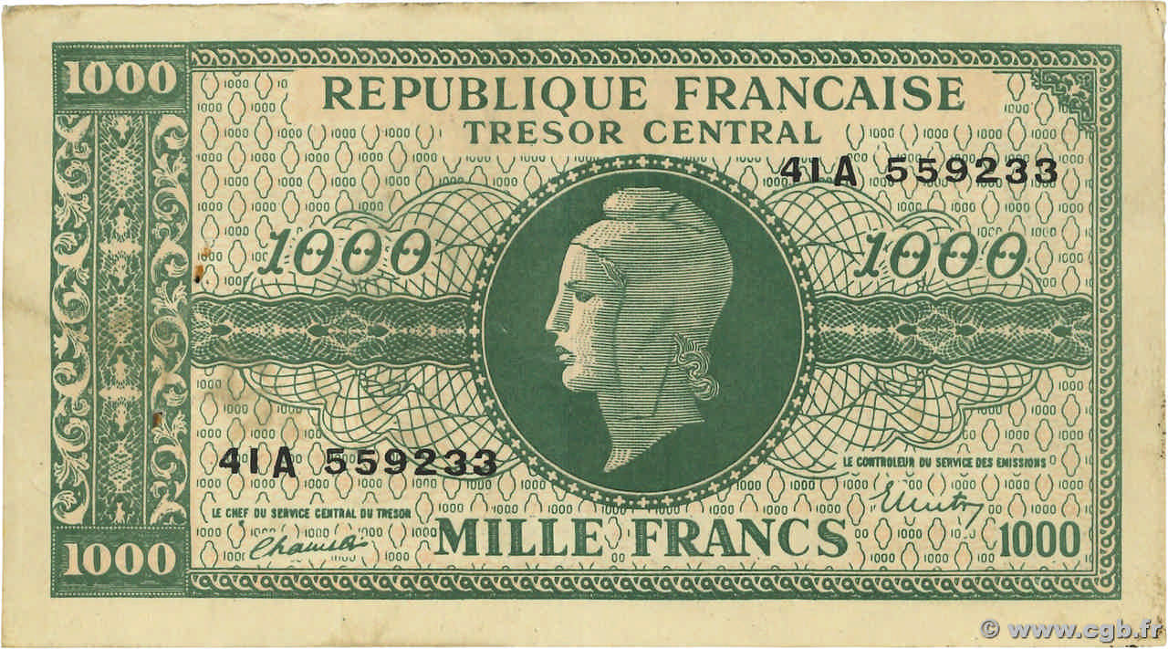 1000 Francs MARIANNE BANQUE D ANGLETERRE Faux FRANCE  1945 VF.12.01
 VF+