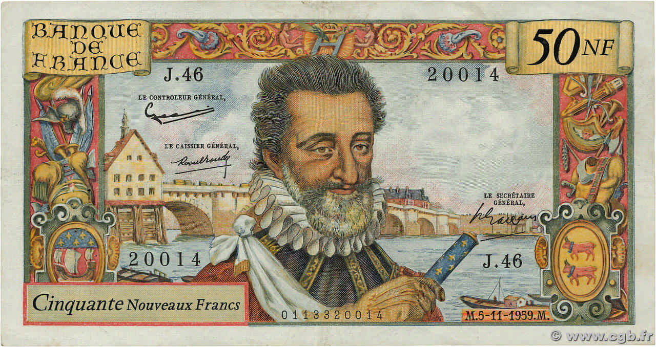 50 Nouveaux Francs HENRI IV FRANCIA  1959 F.58.04 q.BB