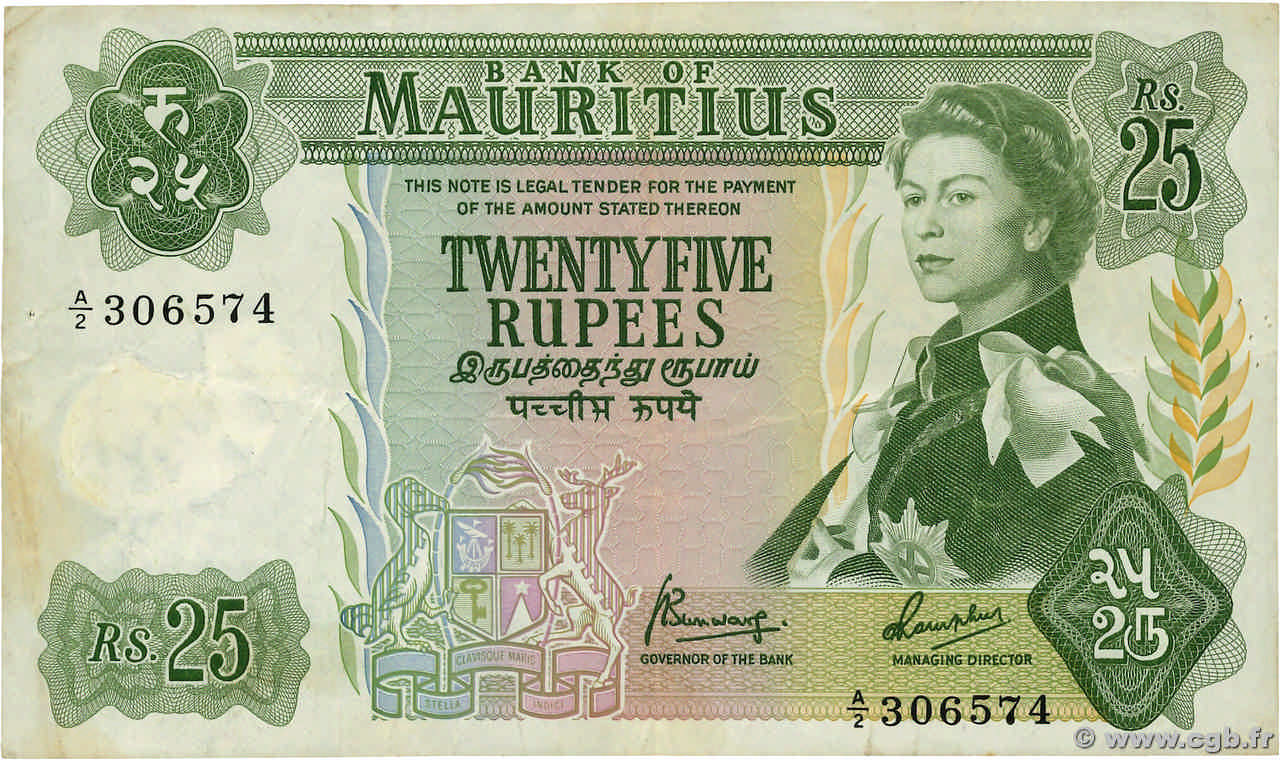 25 Rupees MAURITIUS  1967 P.32b F