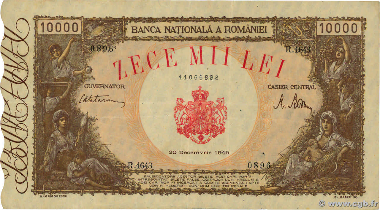 10000 Lei RUMANIA  1945 P.057a BC+
