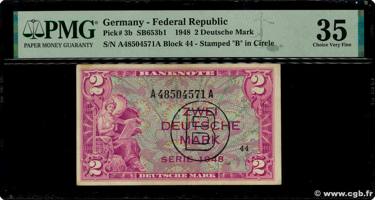 2 Deutsche Mark GERMAN FEDERAL REPUBLIC  1948 P.03b VF+
