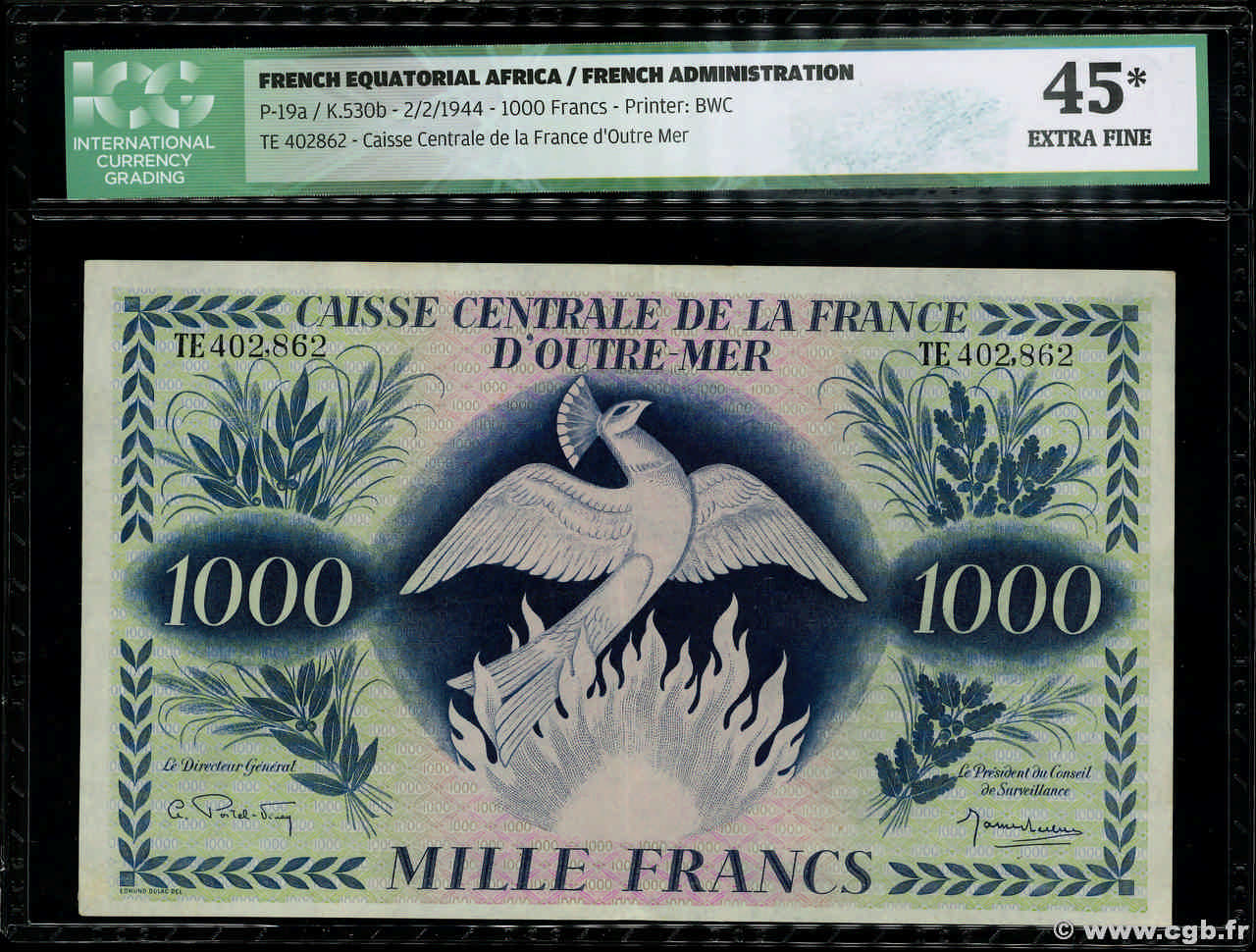 1000 Francs Phénix AFRIQUE ÉQUATORIALE FRANÇAISE  1944 P.19a VZ