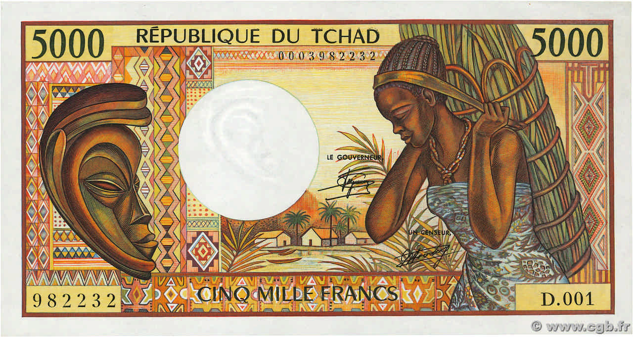 5000 Francs CHAD  1984 P.11 AU+