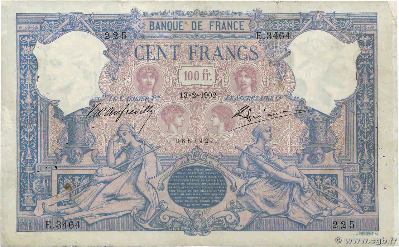 100 Francs BLEU ET ROSE FRANKREICH  1902 F.21.16 S