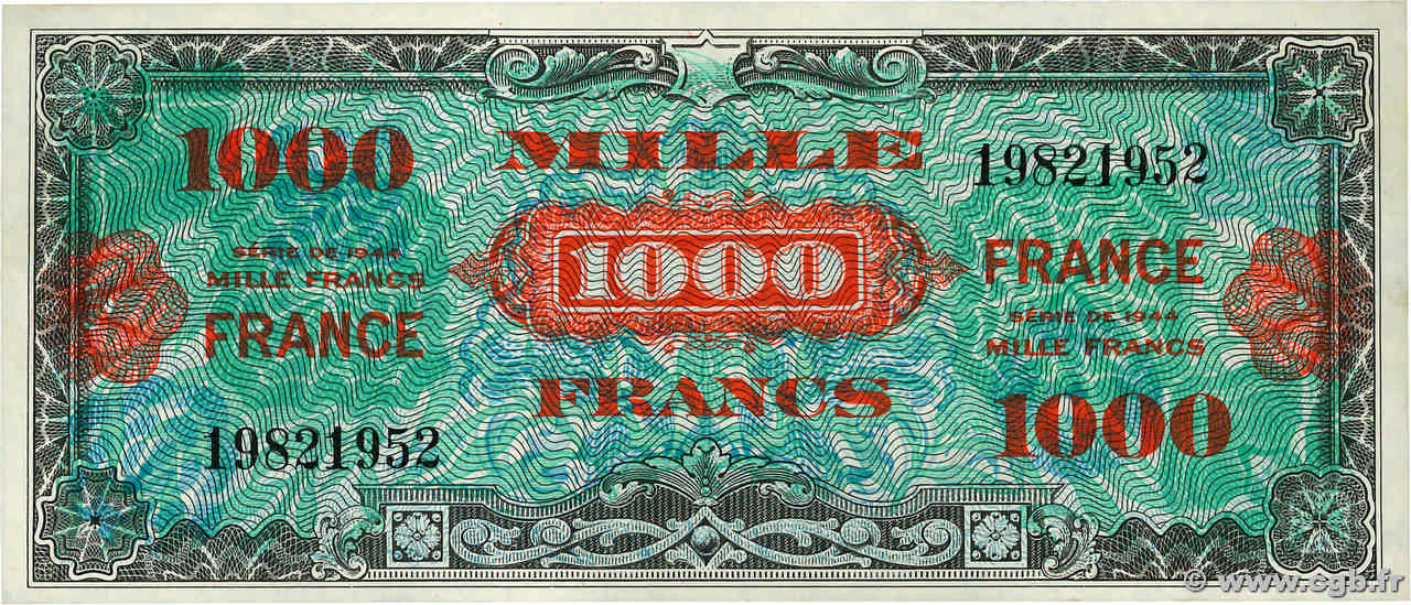 1000 Francs FRANCE FRANKREICH  1945 VF.27.01 VZ