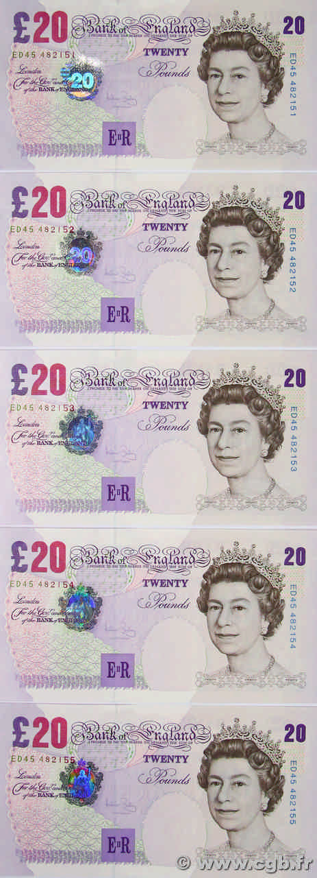 20 Pounds Consécutifs ANGLETERRE  1999 P.390b pr.NEUF