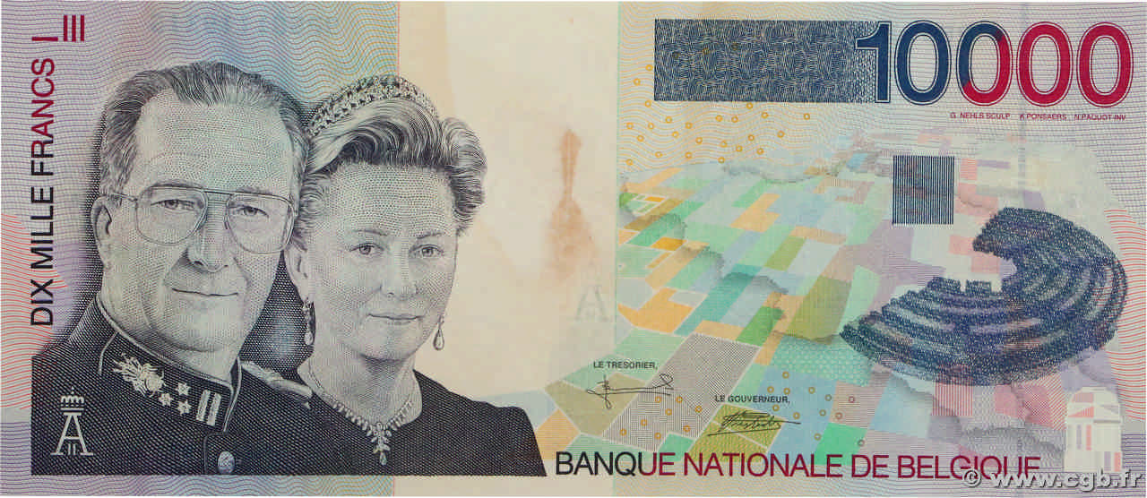 10000 Francs BELGIO  1997 P.152 SPL