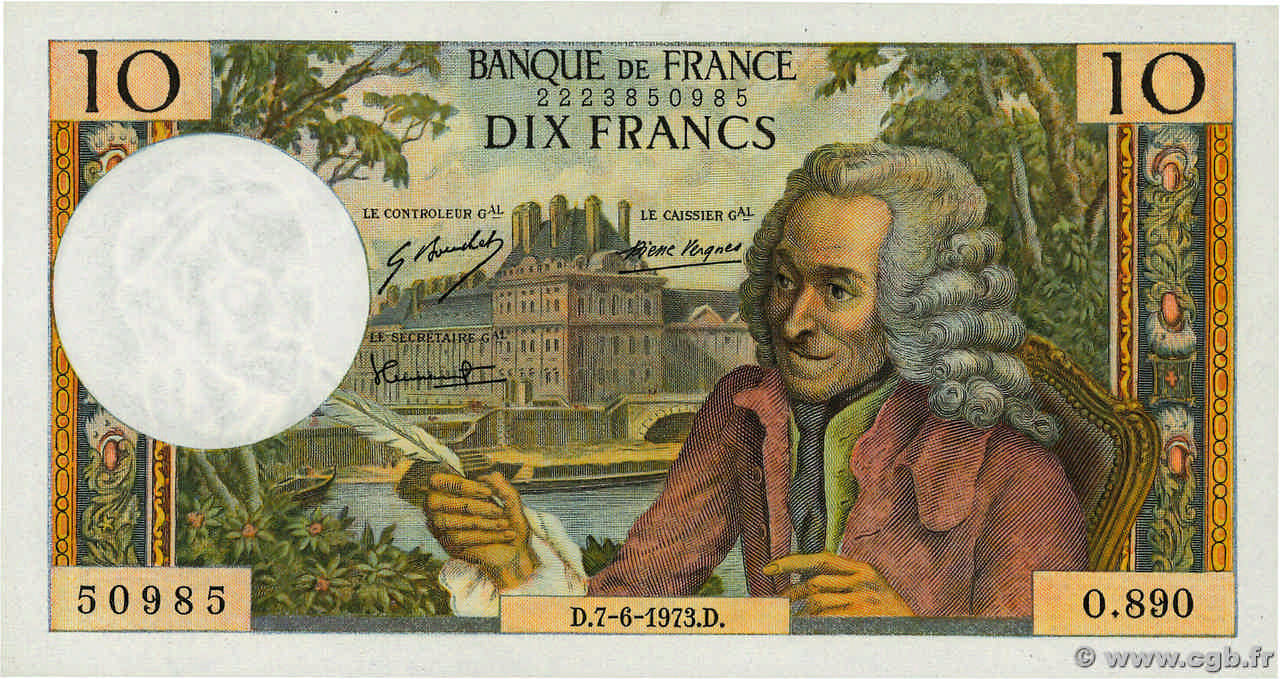 10 Francs VOLTAIRE FRANCE  1973 F.62.62 SPL+