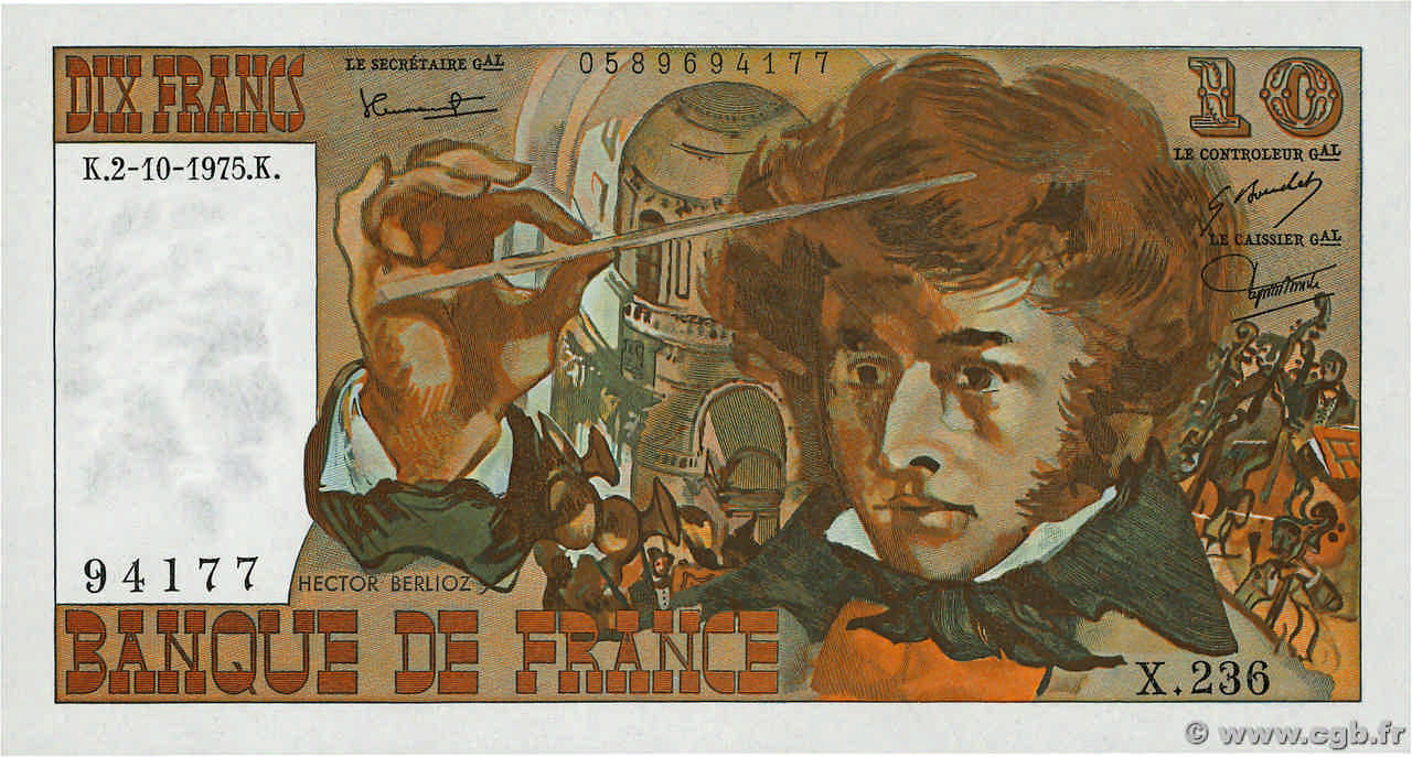 10 Francs BERLIOZ FRANCE  1975 F.63.13 UNC-