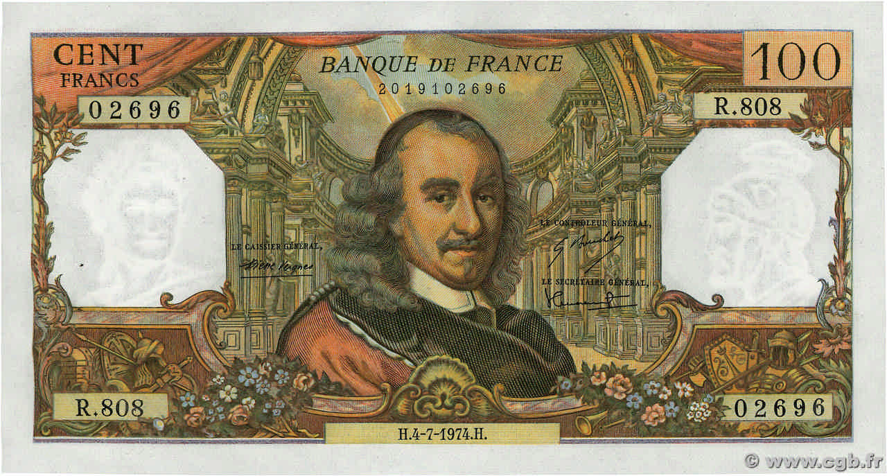 100 Francs CORNEILLE FRANCE  1974 F.65.46 SPL