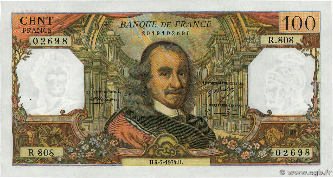 100 Francs CORNEILLE FRANCIA  1974 F.65.46 AU