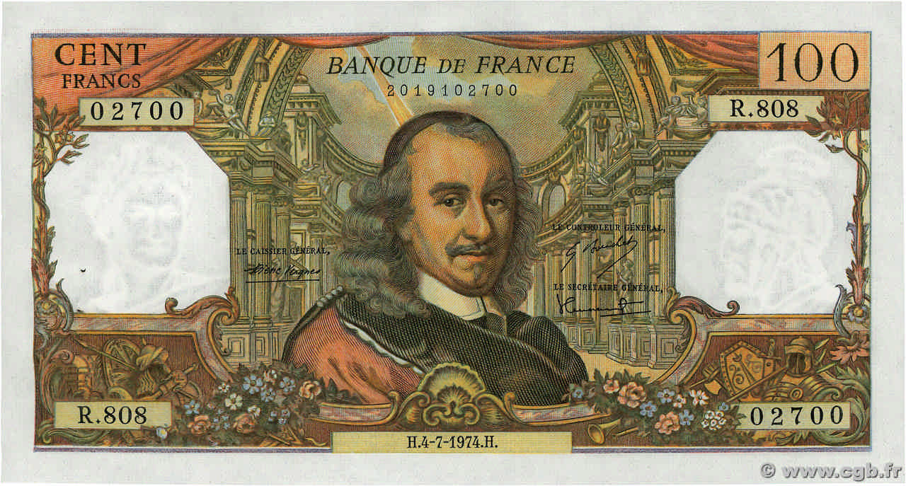 100 Francs CORNEILLE FRANCE  1974 F.65.46 AU