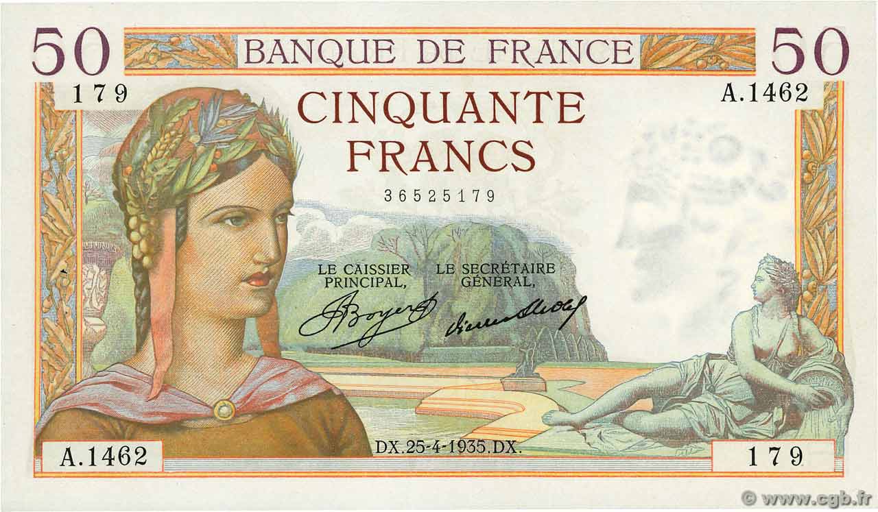 50 Francs CÉRÈS FRANCE  1935 F.17.08 SPL