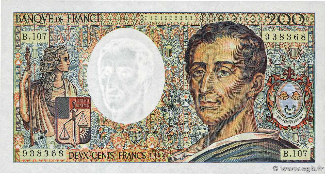 200 Francs MONTESQUIEU FRANCE  1992 F.70.12a NEUF