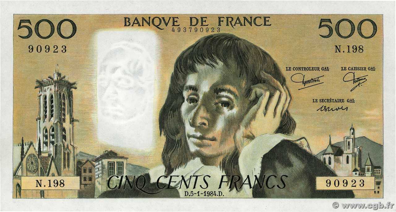 500 Francs PASCAL FRANKREICH  1984 F.71.30 fST+