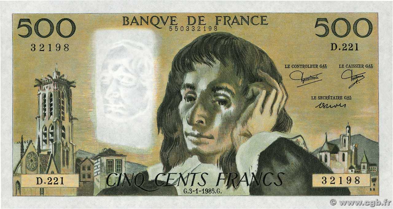 500 Francs PASCAL FRANCIA  1985 F.71.32 FDC