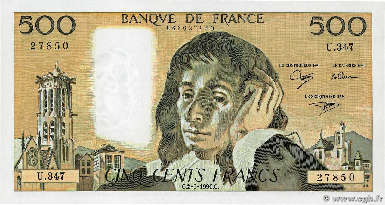 500 Francs PASCAL FRANKREICH  1991 F.71.47 fST+