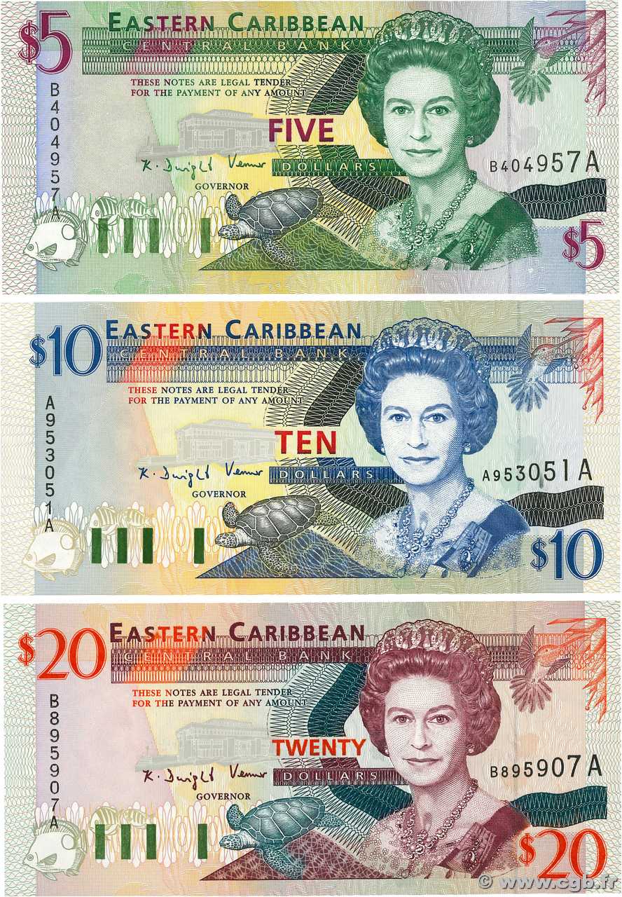 5, 10 et 20 Dollars Lot EAST CARIBBEAN STATES  1994 P.31a, P.32a et P.33a FDC