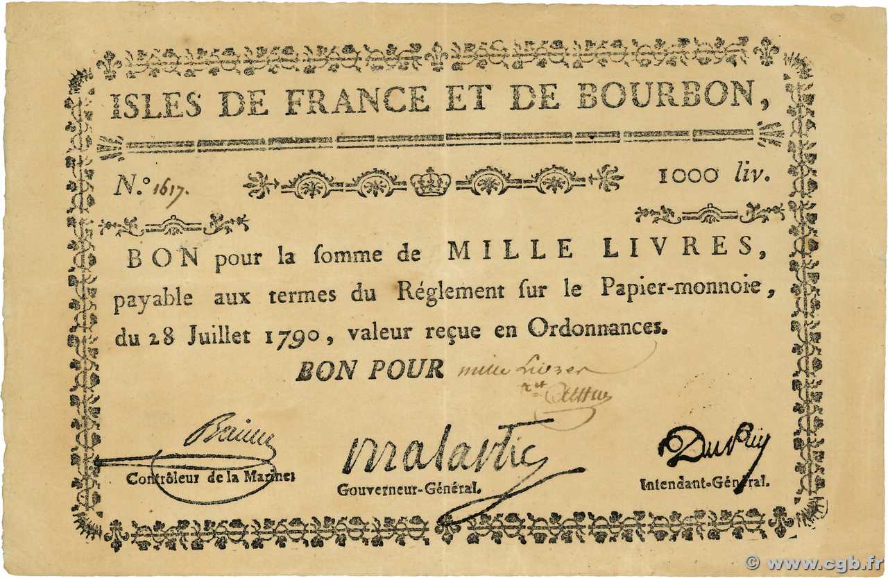 1000 Livres ISOLE DE FRANCIA E BORBONE  1790 P.23 SPL