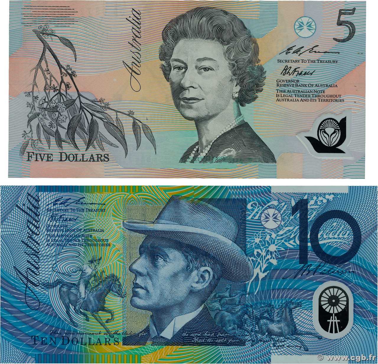 5 et 10 Dollars Lot AUSTRALIE  1993 P.50c et P.52a SUP+