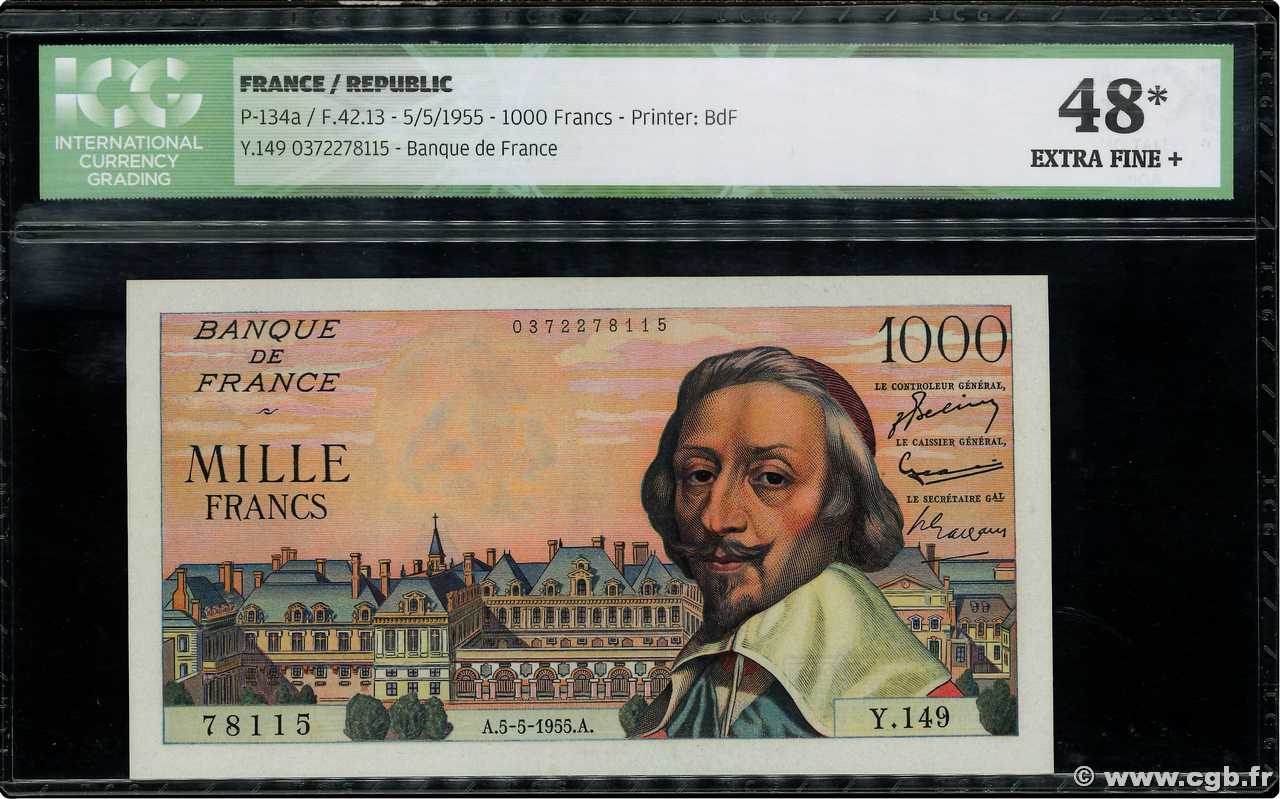 1000 Francs RICHELIEU FRANCE  1955 F.42.13 XF
