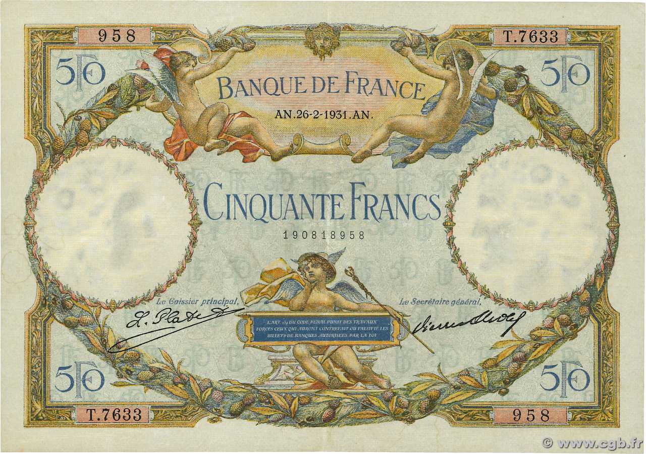 50 Francs LUC OLIVIER MERSON type modifié FRANCE  1931 F.16.02 VF