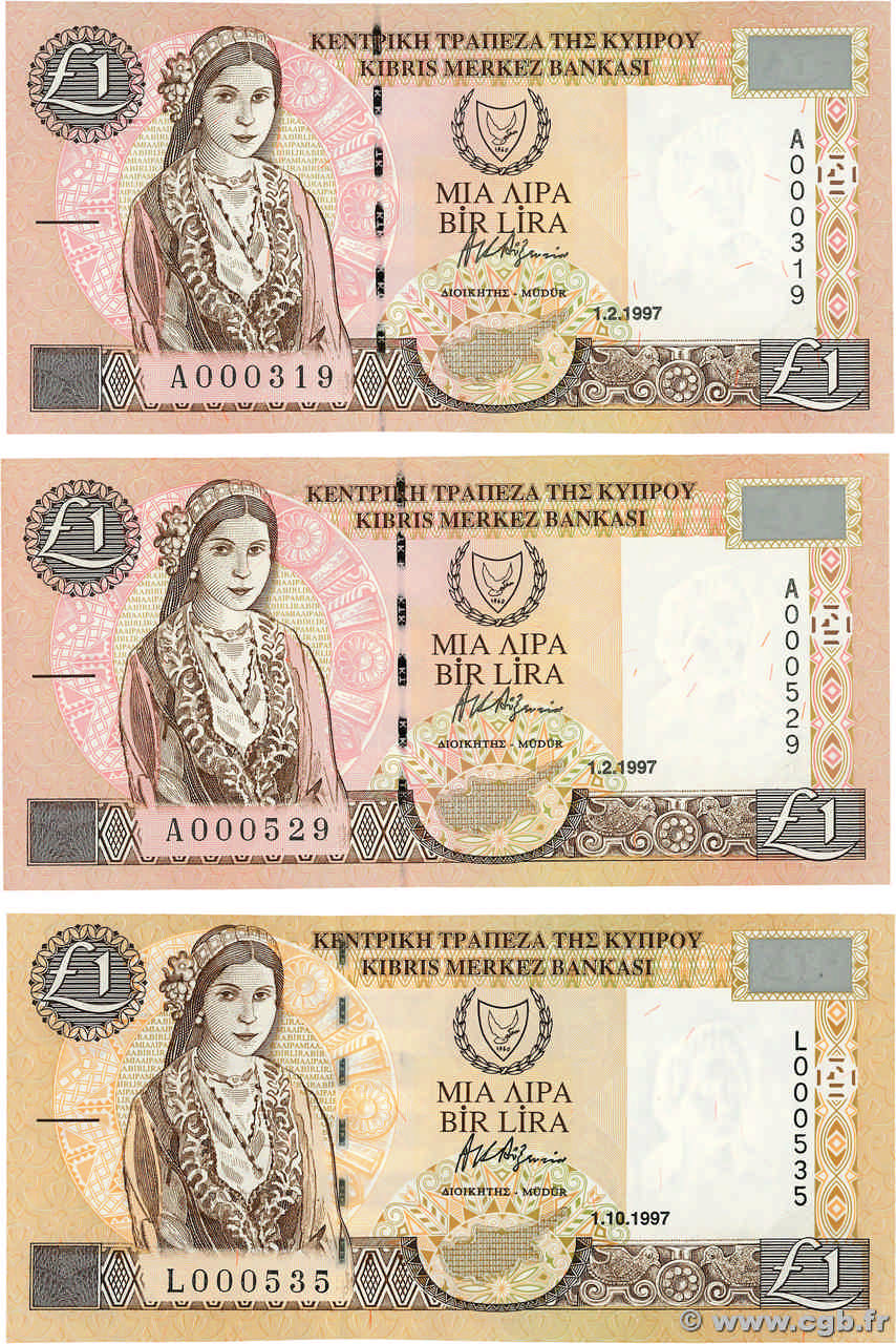 1 Pound Petit numéro CYPRUS  1997 P.57 et P60a UNC-