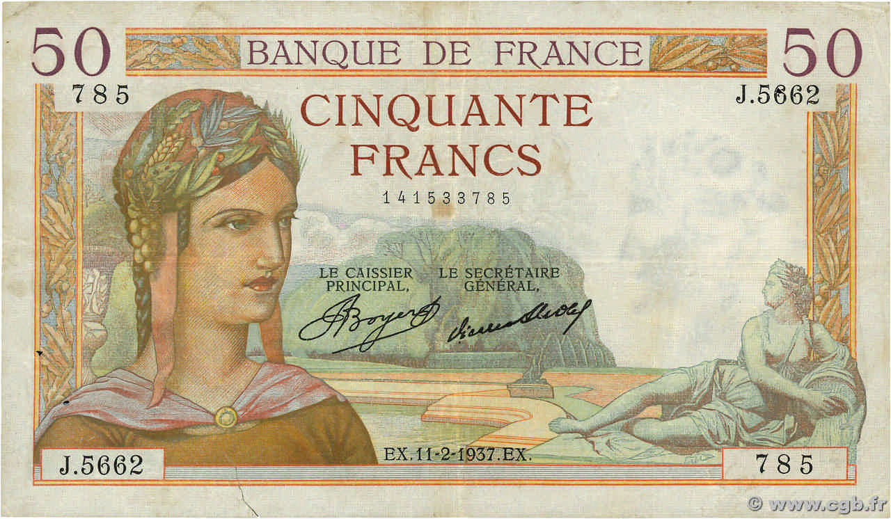 50 Francs CÉRÈS FRANCE  1937 F.17.34 TB+